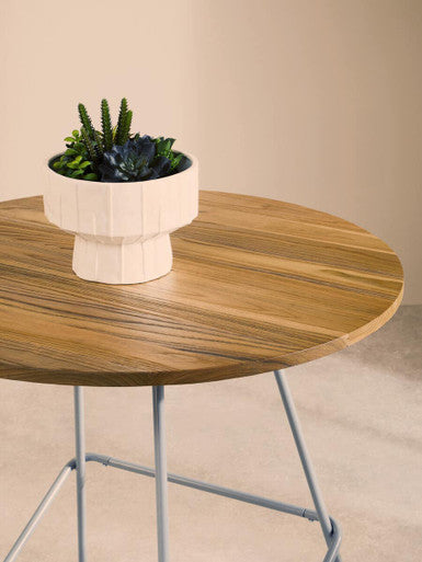 Grey Metal Legs & Natural Elm Wood Top Round Dining Table, District