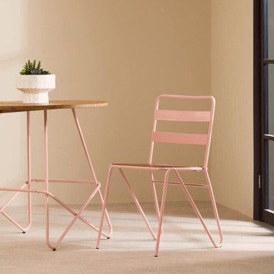 Pink Metal Legs & Natural Elm Wood Top Round Dining Table, District