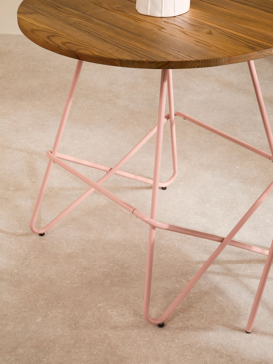 Pink Metal Legs & Natural Elm Wood Top Round Dining Table, District
