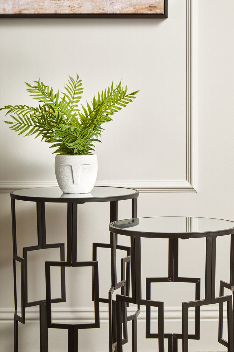 Set Of 2 Black Square Metal Frames Nesting Tables With Mirrored Tops, Avantis