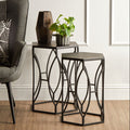 Set Of 2 Black Metal Hexagon Top Side Tables With Geometric Industrial Frame, Avantis