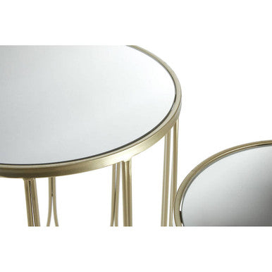 Set Of 2 Champagne Gold Mirror Top Side Tables With Metal Bases, Avantis