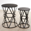 Set Of 2 Black Round Metal Top Nesting Side Tables With Cross Lattice Frame, Avantis