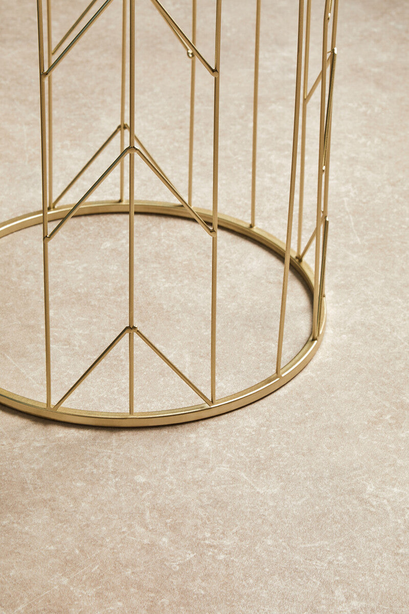 Art Deco Set Of Two Champagne Metal Base Side Tables With Reflective Mirrored Tops, Avantis
