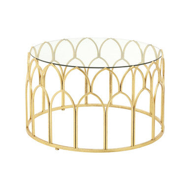 Round Glass Top & Gold Leaf Frame Coffee Table, Merlin