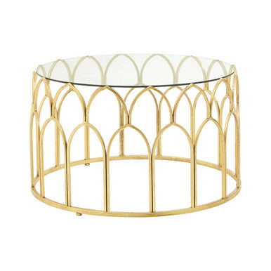 Round Glass Top & Gold Leaf Frame Coffee Table, Merlin