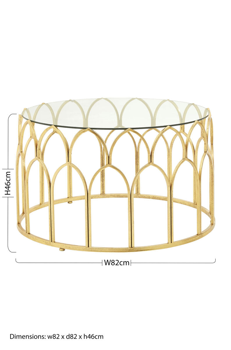 Round Glass Top & Gold Leaf Frame Coffee Table, Merlin