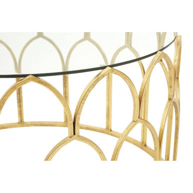 Round Glass Top & Gold Leaf Frame Coffee Table, Merlin
