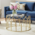 Round Glass Top & Gold Leaf Frame Coffee Table, Merlin