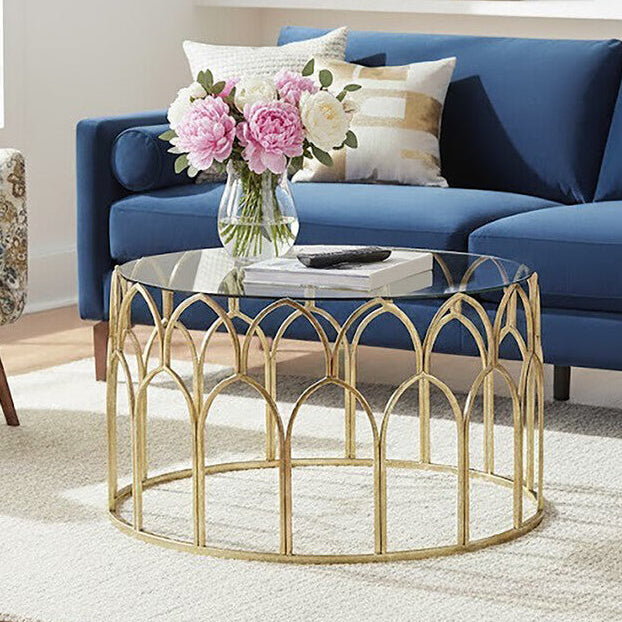Round Glass Top & Gold Leaf Frame Coffee Table, Merlin