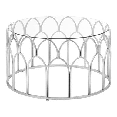 Round Glass Top & Silver Leaf Frame Coffee Table, Merlin