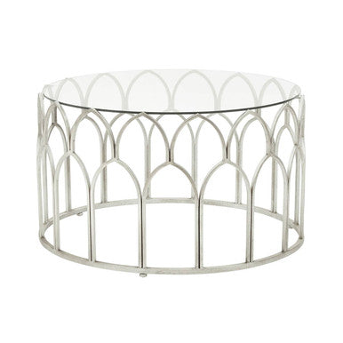 Round Glass Top & Silver Leaf Frame Coffee Table, Merlin