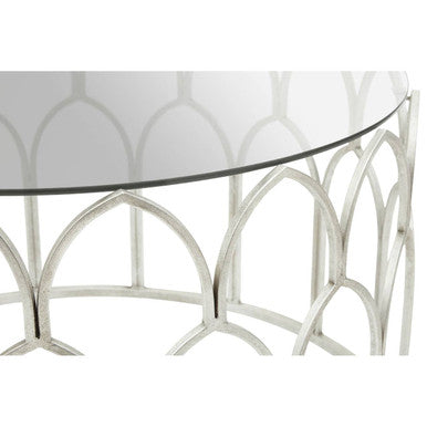 Round Glass Top & Silver Leaf Frame Coffee Table, Merlin