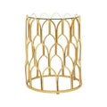 Gold Leaf Geometric Iron Side Table With Clear Tempered Glass Top, Merlin