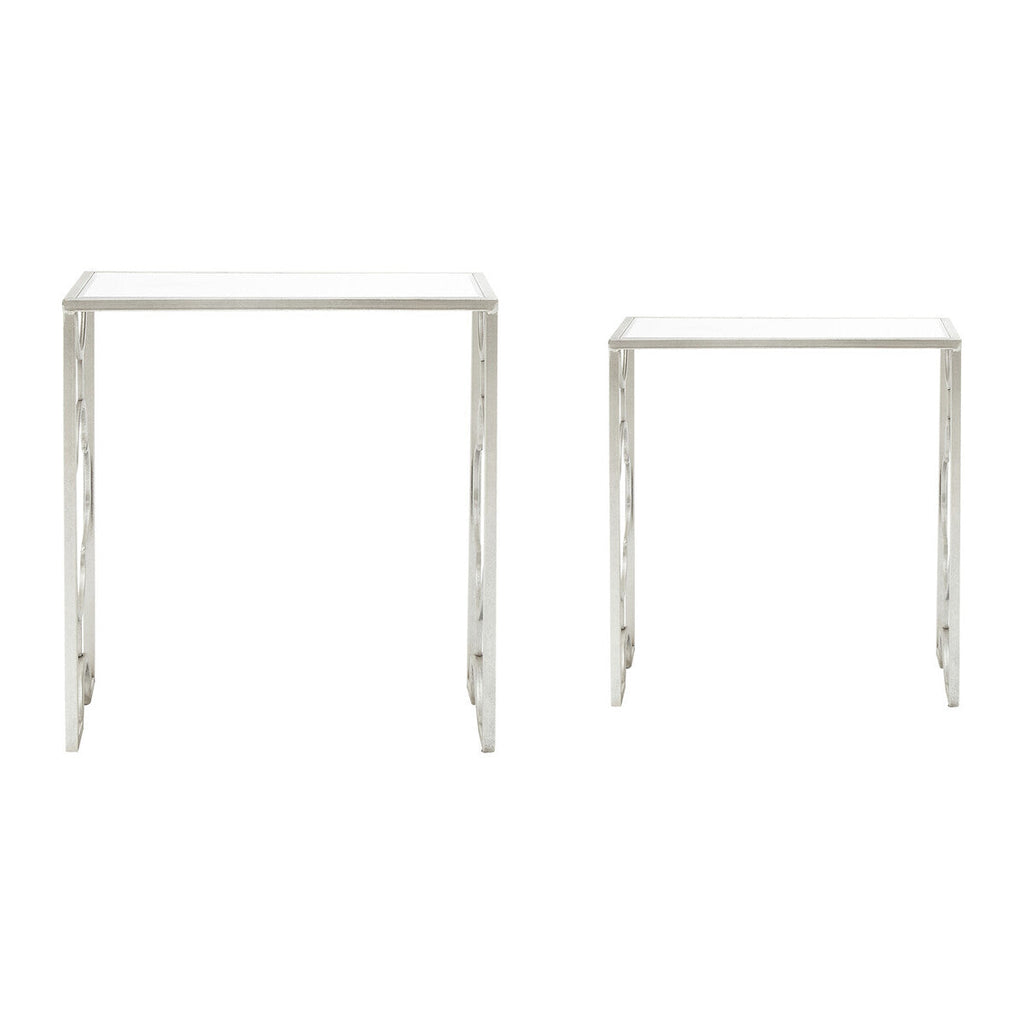 Set Of 2 Tempered Glass Top Side Table With Silver Leaf Base, Merlin