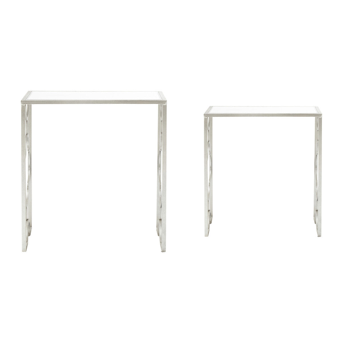 Set Of 2 Tempered Glass Top Side Table With Silver Leaf Base, Merlin