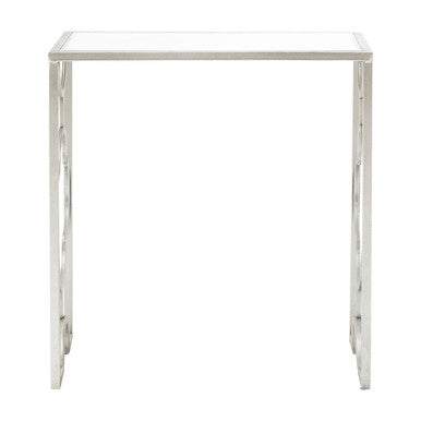 Set Of 2 Tempered Glass Top Side Table With Silver Leaf Base, Merlin