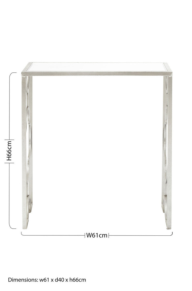 Set Of 2 Tempered Glass Top Side Table With Silver Leaf Base, Merlin