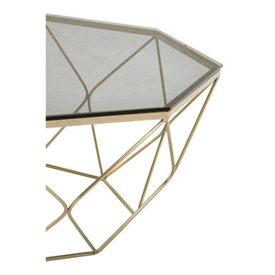 Hexagon Tempered Glass Top Coffee Table With Gold Brushed Nickel Base, Allure
