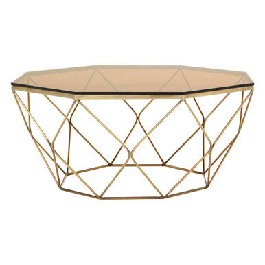 Brown Brushed Bronze Diamond Base Coffee Table With Amber Glass Top, Allure