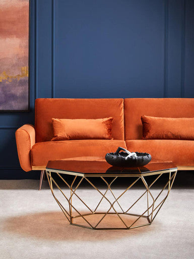 Brown Brushed Bronze Diamond Base Coffee Table With Amber Glass Top, Allure