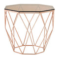 Rose Gold Metal Geometric Side Table With Hexagonal Tempered Glass Top, Allure