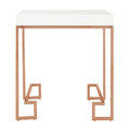 White High Gloss Wood Top End Table With Rose Gold Angled Stainless Steel Leg, Allure