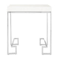 White High Gloss Wood Top End Table With Silver Chrome Angled Stainless Steel Leg, Allure