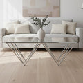 Clear Tempered Glass Coffee Table With Chrome Metal Triangular Base, Allure