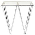 Clear Tempered Glass Coffee Table With Chrome Triangular Metal Legs, Allure