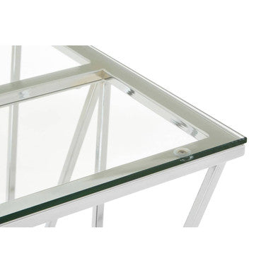 Clear Tempered Glass Coffee Table With Chrome Triangular Metal Legs, Allure