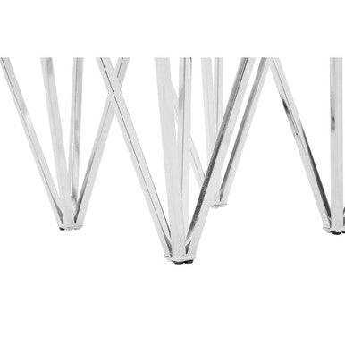 Clear Tempered Glass Coffee Table With Chrome Triangular Metal Legs, Allure