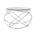 Clear Glass Round Top End Table With Silver Stainless Steel Overlapping Hoop Base, Allure