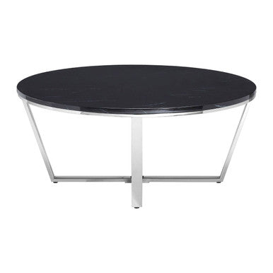 Round Black Marble Coffee Table With Chrome Lattice Leg Design, Allure