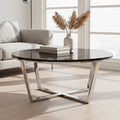 Round Black Marble Coffee Table With Chrome Lattice Leg Design, Allure