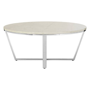 Round White Marble Coffee Table With Chrome Lattice Leg Design, Allure
