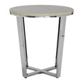 Round White Marble End Table With Chrome Lattice Leg Design, Allure