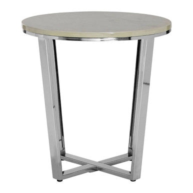 Round White Marble End Table With Chrome Lattice Leg Design, Allure