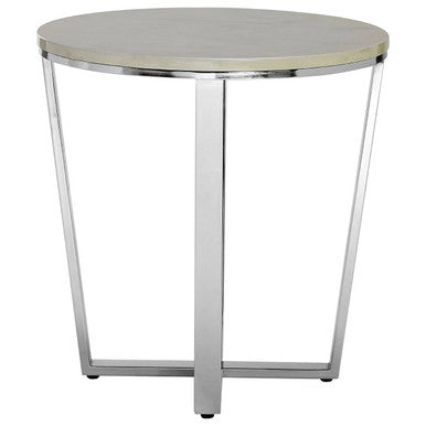 Round White Marble End Table With Chrome Lattice Leg Design, Allure