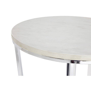 Round White Marble End Table With Chrome Lattice Leg Design, Allure