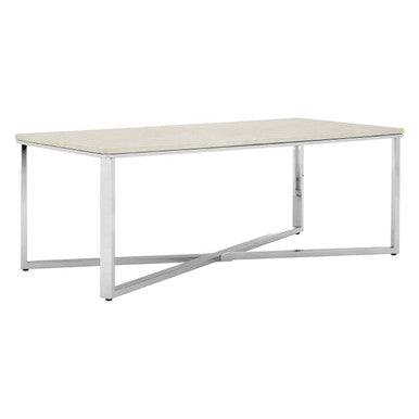 White Marble Coffee Table With Chrome Lattice Leg Design, Allure