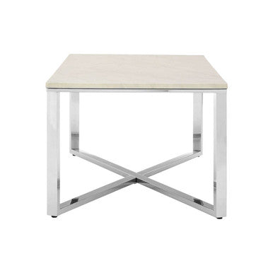 White Marble Coffee Table With Chrome Lattice Leg Design, Allure
