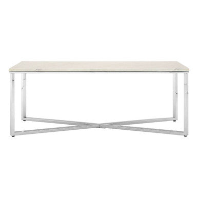 White Marble Coffee Table With Chrome Lattice Leg Design, Allure