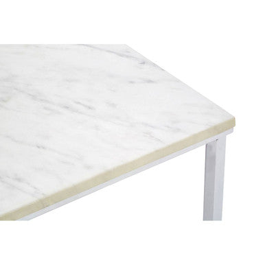 White Marble Coffee Table With Chrome Lattice Leg Design, Allure