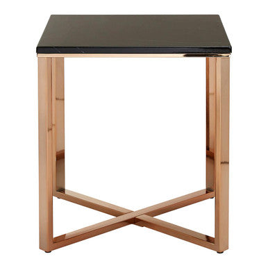 Square Black Marble End Table With Champagne Gold Metal Legs, Allure