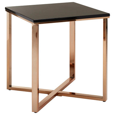 Square Black Marble End Table With Champagne Gold Metal Legs, Allure