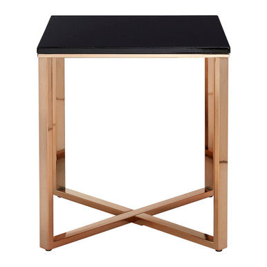 Square Black Marble End Table With Champagne Gold Metal Legs, Allure