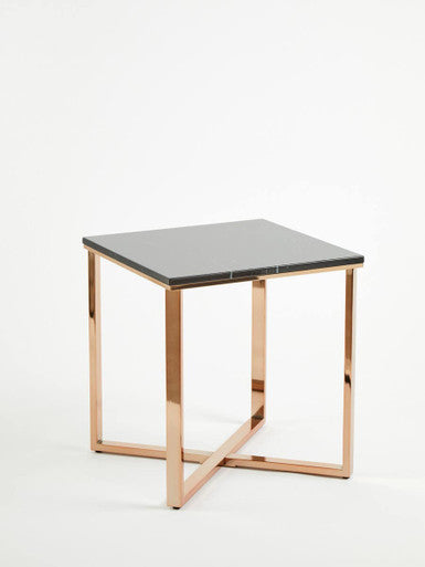 Square Black Marble End Table With Champagne Gold Metal Legs, Allure