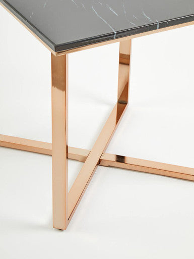 Square Black Marble End Table With Champagne Gold Metal Legs, Allure