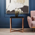 Square Black Marble End Table With Champagne Gold Metal Legs, Allure
